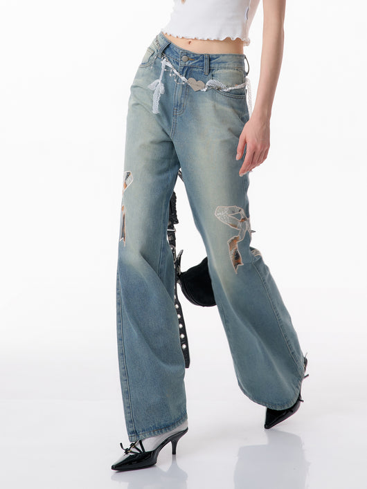 Jeans Rectos de Talle Alto con Detalle de Moño - Image 5