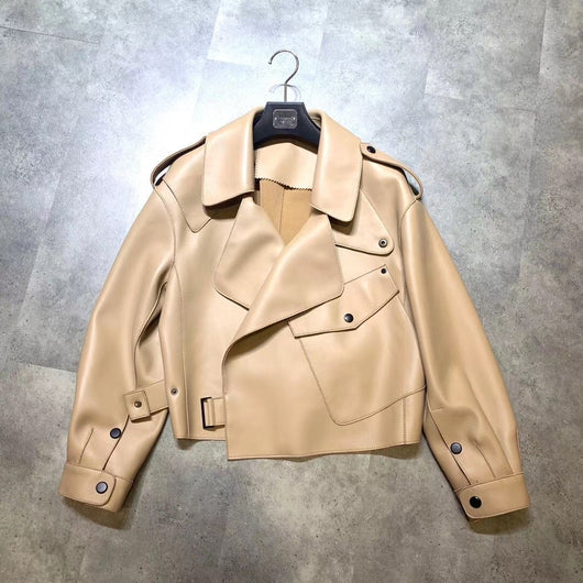 Chaqueta de Cuero Genuino para Mujer - Abrigo Corto de Piel de Oveja Holgado - Image 22