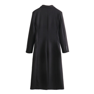 Abrigo de Lana Doble Botonadura Cuello V para Mujer - Negro - Image 9