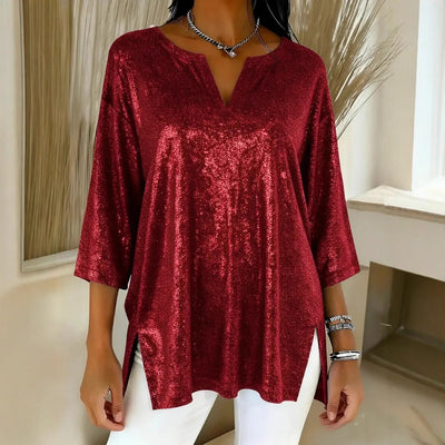 Blusa Navideña Brillante de Manga Larga para Mujer