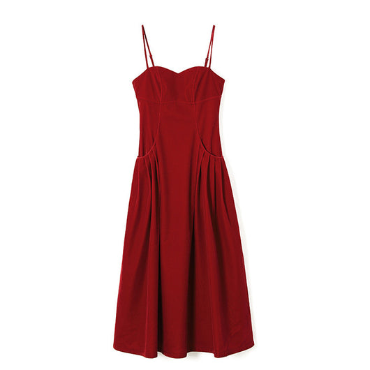 Vestido de Terciopelo Cintura Alta Ajustado con Tirantes Vintage - Image 8