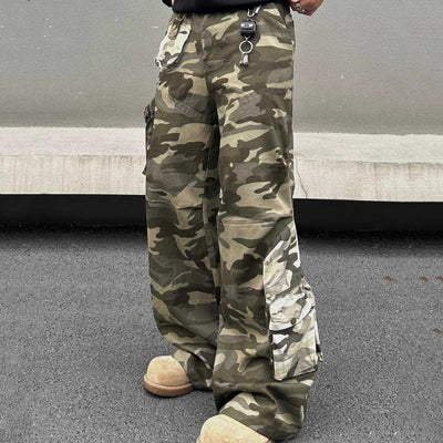 Overol Camuflado Cosido Hombre Estilo Retro Pantalón Casual Recto