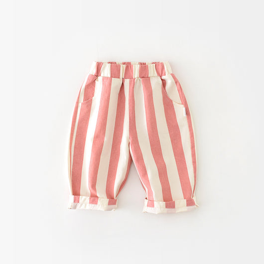 Pantalones Casuales Infantiles de Cintura Alta con Rayas de Primavera - Image 3