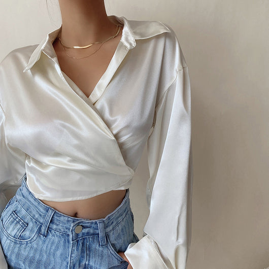Blusa Bandage de Satén Brillante para Mujer - Ligera y Fresca - Image 13