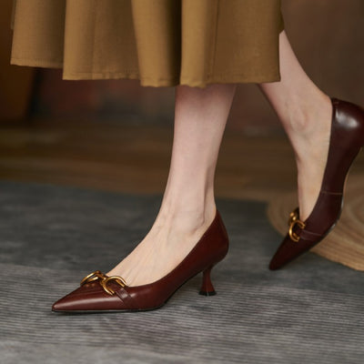 Zapatos de Tacón Medio Punta Afilada con Hebilla Metálica para Mujer - Image 19