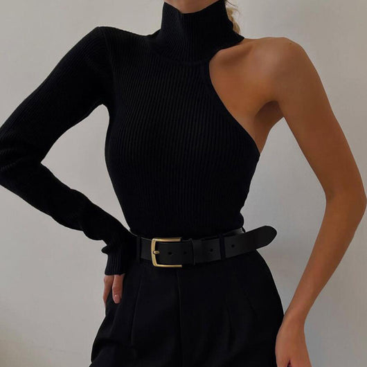 Bodysuit Ajustado de Manga Larga con Hombro Descubierto