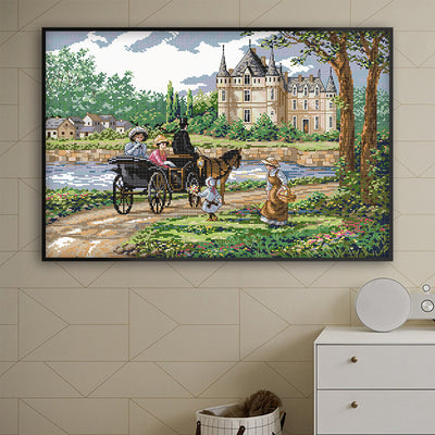 Cuadro Decorativo de Tela Bordada con Paisaje Suburbano - Image 3