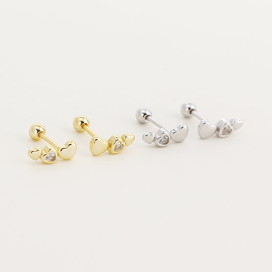 Aretes de Plata S925 Corazón Pequeño con Cierre de Rosca para Mujer