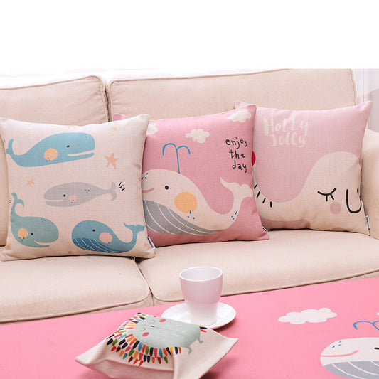 Funda de Almohada Decorativa de Algodón y Lino con Arte