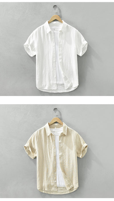 Camisa de Lino y Algodón Transpirable con Solapa de Manga Corta - Image 10