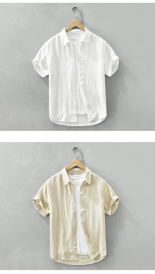 Camisa de Lino y Algodón Transpirable con Solapa de Manga Corta - Image 10