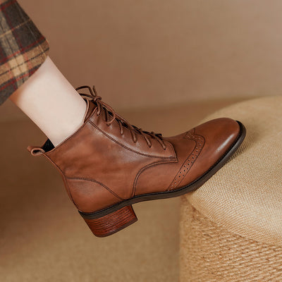 Botas Tobilleras de Cuero Estilo Retro con Cierre Lateral y Cordones - Image 7