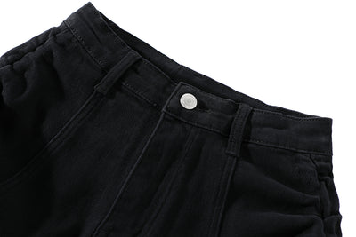 Shorts Denim Cintura Alta con Cordón y Pierna Ancha - Image 5