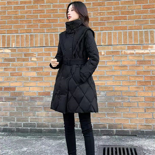 Abrigo Acolchado de Algodón Largo para Mujer - Negro