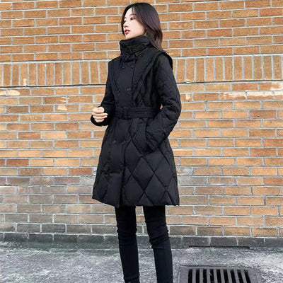 Abrigo Acolchado de Algodón Largo para Mujer - Negro