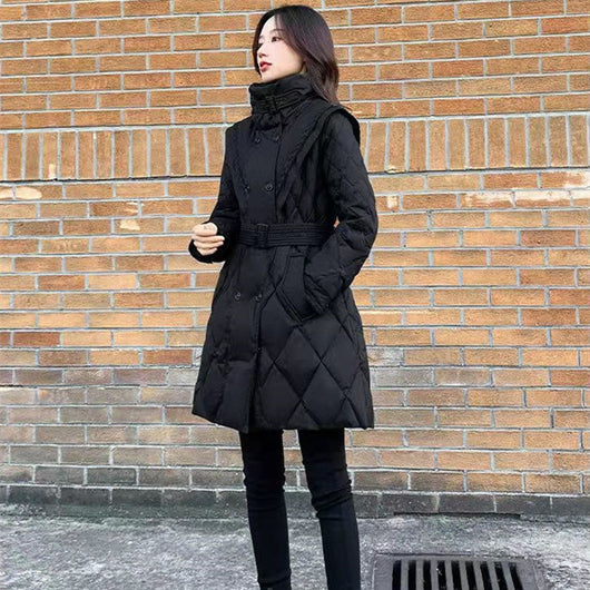 Abrigo Acolchado de Algodón Largo para Mujer - Negro