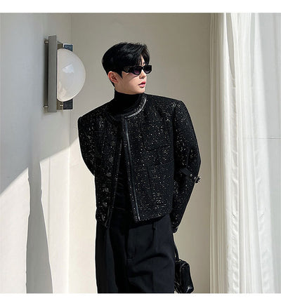 Abrigo Clásico de Cuero con Detalles de Lentejuelas y Cierre Desmontable para Hombre - Image 9