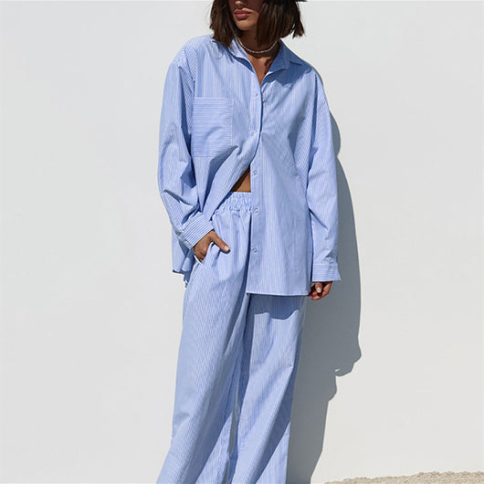 Conjunto Ejecutivo de Blusa Rayada y Pantalón para Mujer