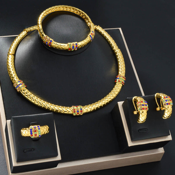 Conjunto de Joyas con Diamantes Estilo Chino: Anillo, Pulsera, Collar y Aretes