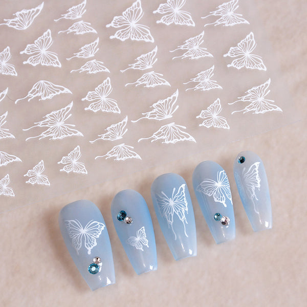 Stickers de Uñas Mariposa Rosa con Relieve Blanco y Negro