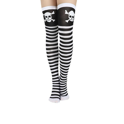 Medias Largas Hasta la Rodilla con Estampado Halloween - Telaraña, Murciélagos, Calaveras y Castillo - Image 12