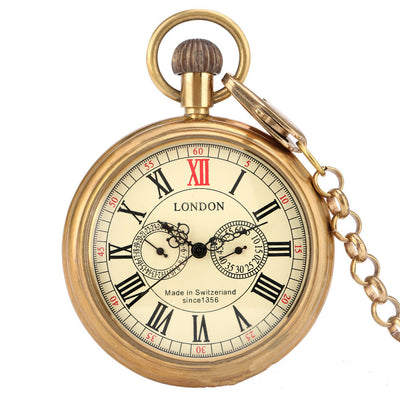 Reloj de Bolsillo Manual Grande con Números Romanos en Latón Descubierto - Image 5