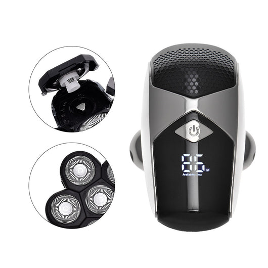 Six-in-one men's electric shaver kit with digital display, multiple interchangeable heads, comb attachments, and charging cable. - Image 2