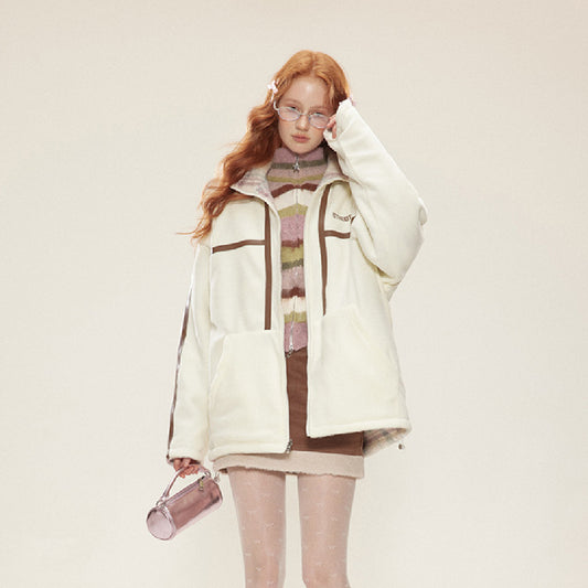 Abrigo de Lana Cordero Vintage Cuadros Reversible Doble Cara Invierno Mujer