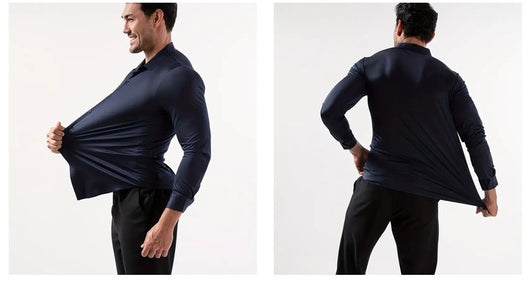 Camisa Elástica sin Costuras para Hombre Talla Grande - Manga Larga Antirruga - Image 26