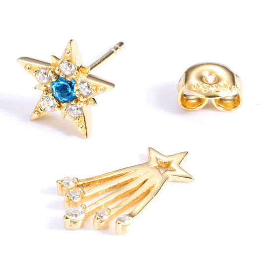 Aretes de Plata Esterlina Chapados en Oro con Diseño de Meteorito - Lujo Japonés y Coreano - Image 3