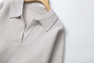 Suéter Polo Cuello V Manga Murciélago Lana Mezclada para Mujer - Image 15