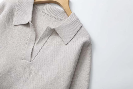 Suéter Polo Cuello V Manga Murciélago Lana Mezclada para Mujer - Image 15