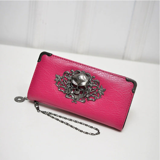 Billetera Larga para Mujer con Diseño Calavera y Flores - Cartera de Cuero PU con Cierre de Cremallera - Image 12