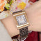 Reloj Cuadrado de Malla Acero Inoxidable Estampado Leopardo para Mujer