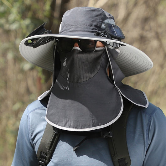 Gorro Solar de Ala Ancha con Ventilador y Secado Rápido
