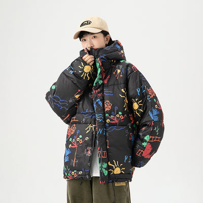 Abrigo Suelto de Algodón con Estampado Graffiti para Hombre - Image 3