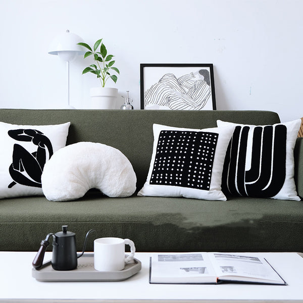 Cojín Geométrico Modern Jane Onda Puntos Negro y Blanco