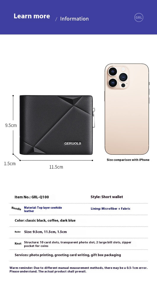 Billetera Corta de Cuero para Hombre con Cierre de Cremallera - Image 7