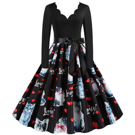 Vestido Largo Estampado Flores Ardientes Cuello V Manga Larga Amplio - Image 7