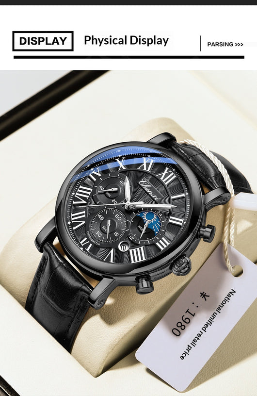 Reloj Empresarial Hombre Fases Lunares Calendario Resistente al Agua - Image 15