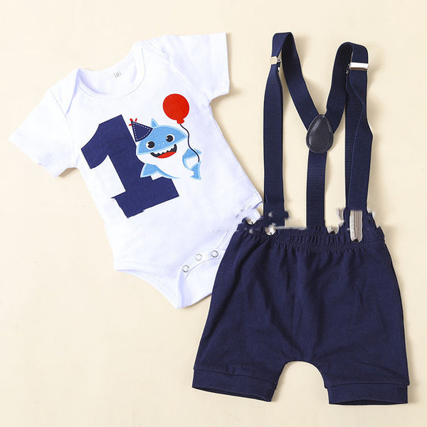 Conjunto de Shorts Romper Estampado Tiburón Blanco Dos Piezas