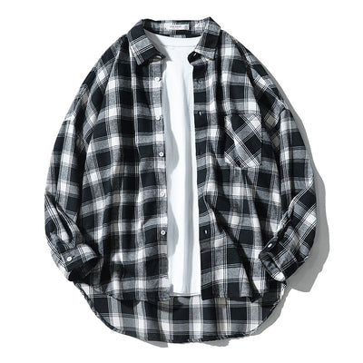 Camisa Tipo Cuadros Japonesa Manga Larga Hombre - Chaqueta de Trabajo Oversize - Image 5