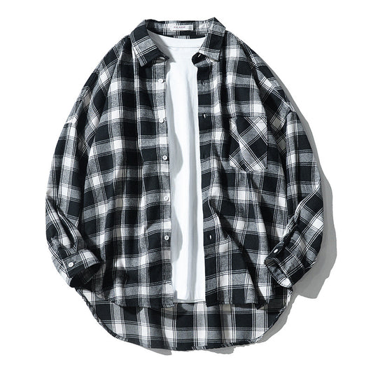 Camisa Tipo Cuadros Japonesa Manga Larga Hombre - Chaqueta de Trabajo Oversize - Image 5