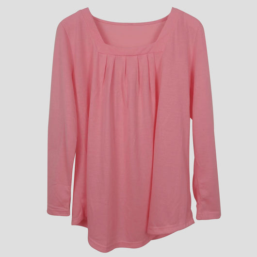 Blusa Plisada Cuello Cuadrado Manga Larga Talla Grande Algodón Imitación - Image 28