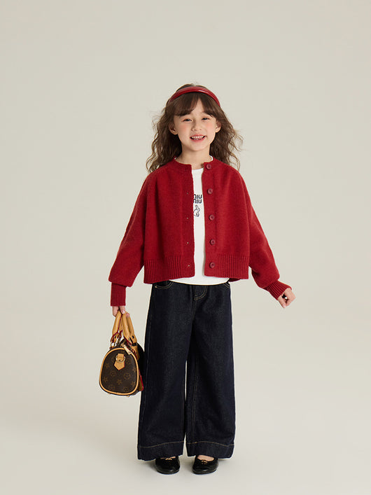 Cardigan Tejido Rojo Estilo Coreano para Niña - Image 14