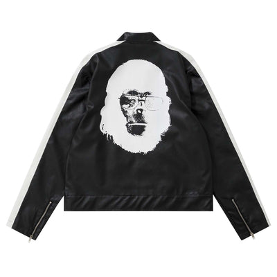 Chaqueta Hip Hop Suelta de Cuero con Letras Estampadas y Cuello Alto para Hombre - Image 3