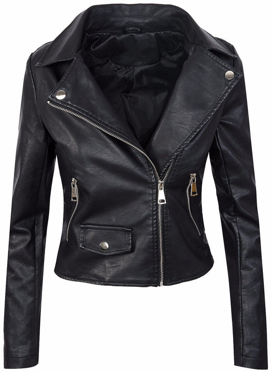 Chaqueta de Cuero PU Corta Ajustada con Cierre para Mujer - Abrigo Elegante Otoño Invierno - Image 2