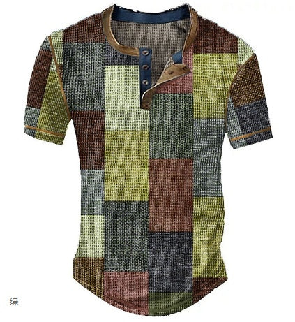 Camisa Henley Estampada de Cuadros Color Block para Hombre - Image 13