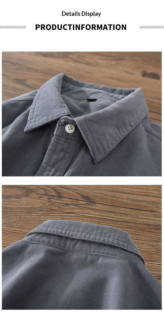Camisa de Pana Manga Larga Estilo Japonés para Hombre - Colores Sólidos Primavera Otoño - Image 11