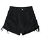 Shorts Denim Cintura Alta con Cordón y Pierna Ancha